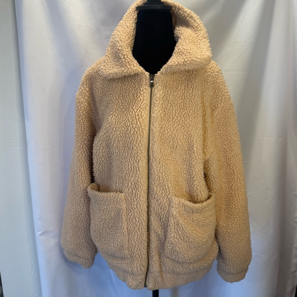 Elodie Tan Faux Shearling Oversized Teddy Coat Size Medium